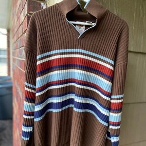 Vintage 90s mock collar striped top